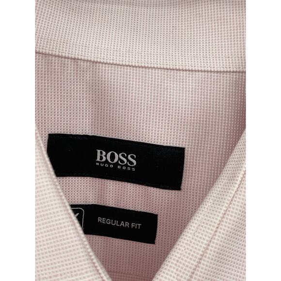 Hugo Boss Gerald Shirt Button Tiny Pink White Check Cotton Size 17 - Picture 6 of 10